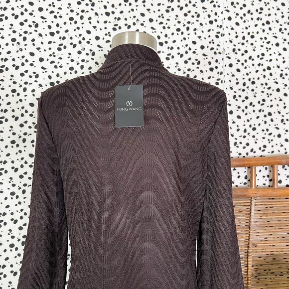 NEW Ming Wang | Brown Tan Knit Long Sleeve Lightweight Work Sweater Jacket XS - Picture 7 of 11